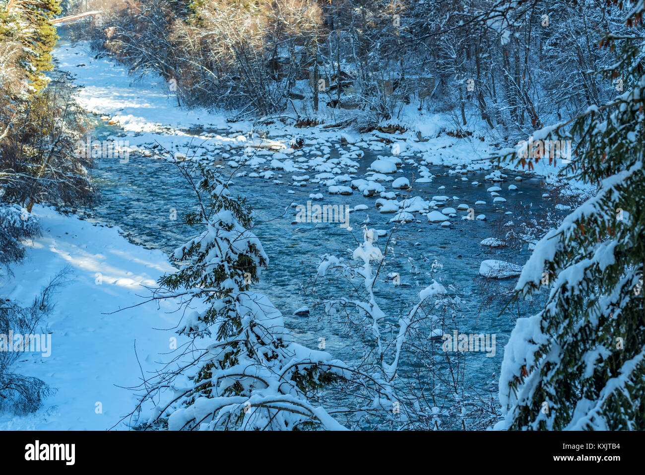Landscape with mountain river in winter Stock Photo - Alamy