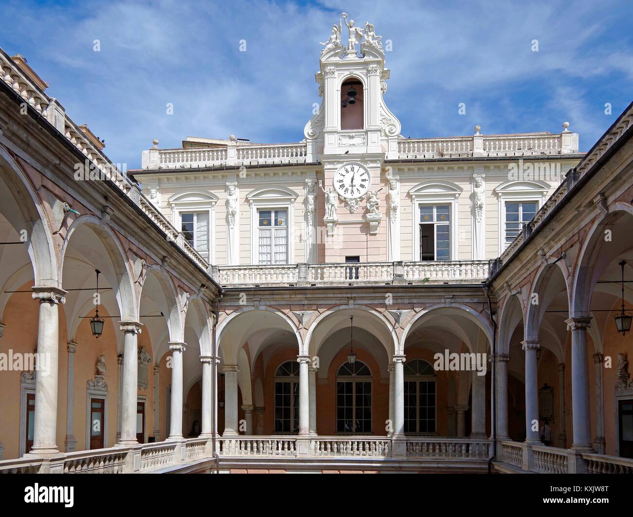 Palazzo Dorio Tursi, internal courtyard, with elegant neo-classical arcades, resembling cloisters on each floor, Stock Photo