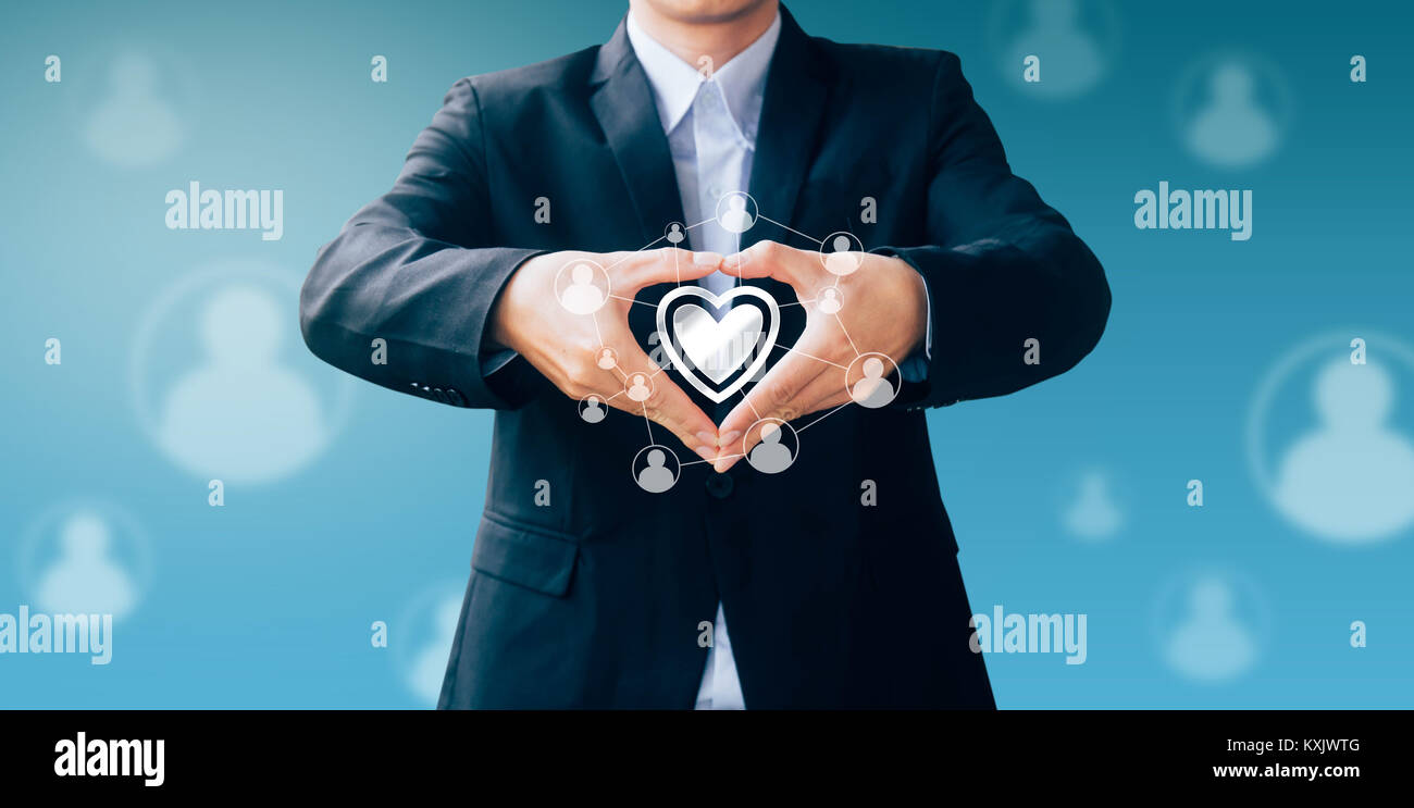 business man hand sign about technology for love share, Internet online concept Stock Photo
