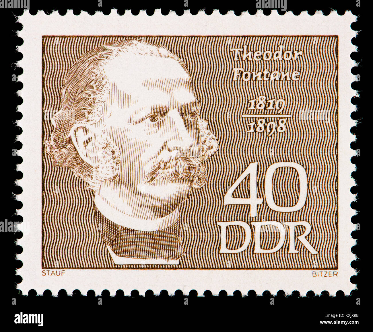 East German postage stamp (1969) : Theodor Fontane (1819 – 1898) German novelist and poet, Stock Photo