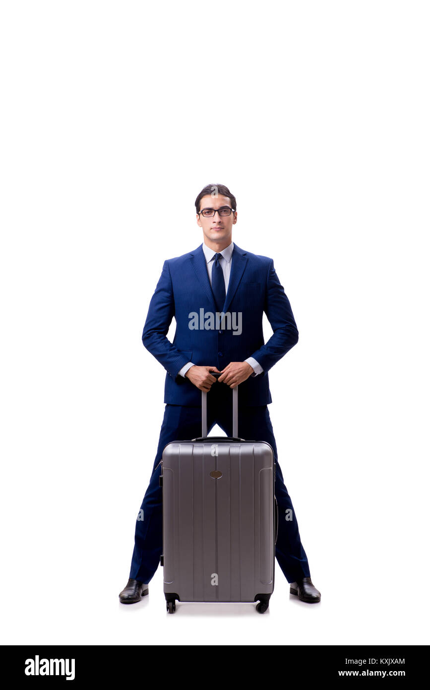 Young businessman with suitcase isolated on white background Stock ...