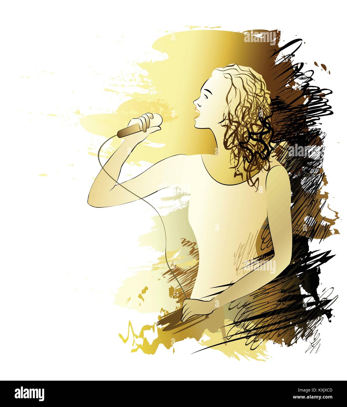 Singing woman with microphone, drawing Stock Vector Image & Art Alamy
