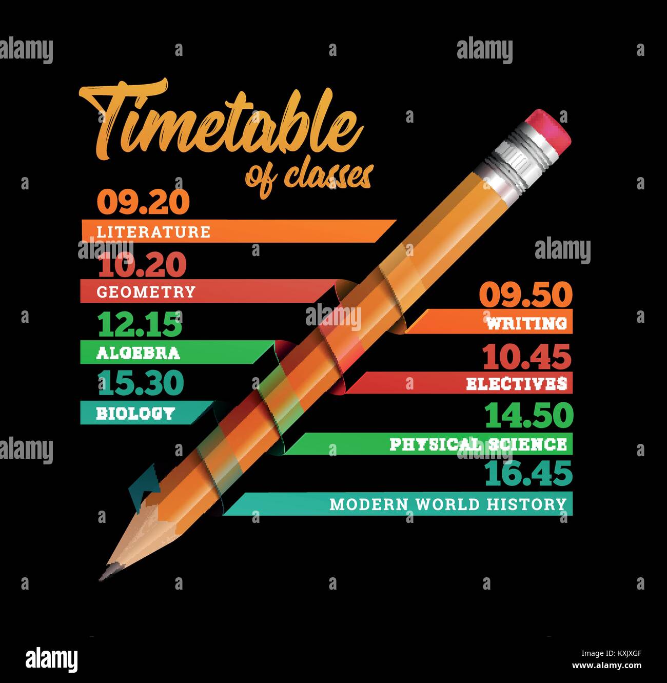 Timetable or timeline vector design template illustration with pencil