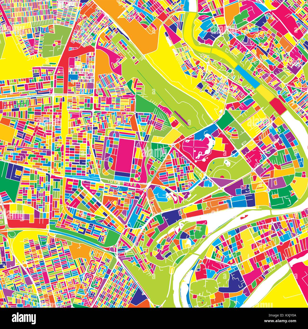 Baghdad, Iraq, colorful vector map. White streets, railways and water
