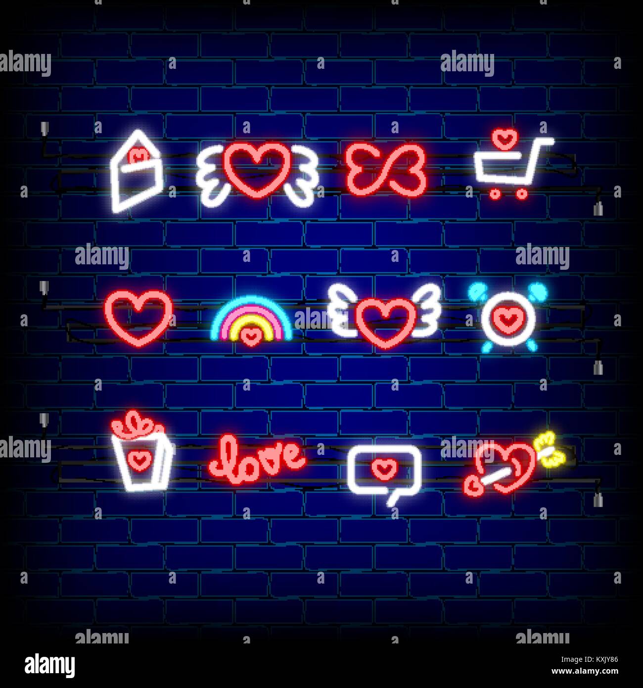 Neon happy Valentines Day set icon Stock Vector Image & Art - Alamy