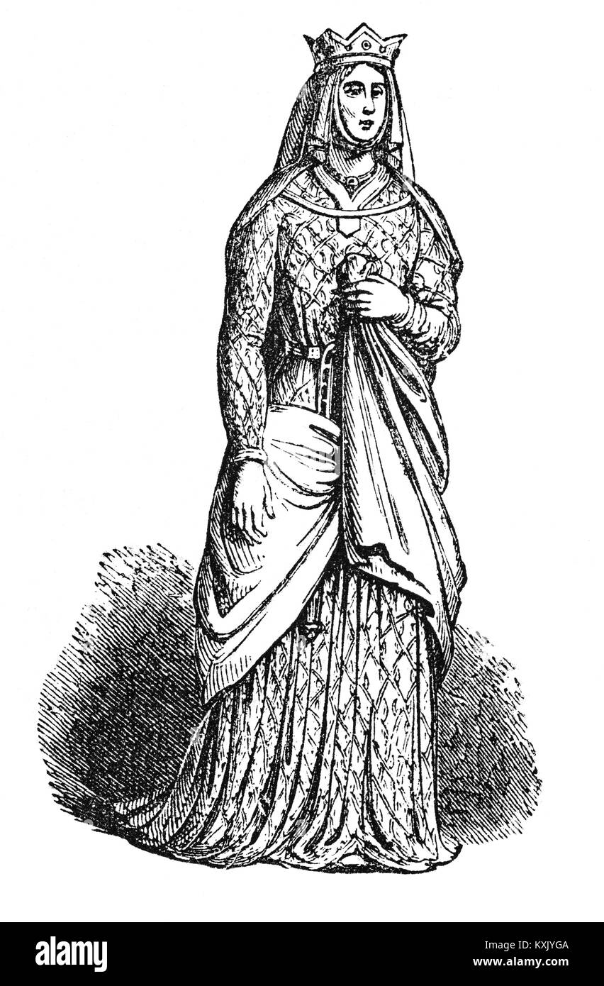 Eleanor of Aquitaine (1122  – 1204) was Queen consort of England from 1154–1189.  She was originally married to King Louis VII of France,  but as the marriage had not produced a son it was annulled.  Just eight weeks later she married  her third cousin King Henry II of England and over the next thirteen years, she bore Henry five sons, including King Richard I and King John.  In early 1201 Eleanor took the veil as a nun, died in 1204 and was entombed in Fontevraud Abbey next to her husband King Henry I Stock Photo