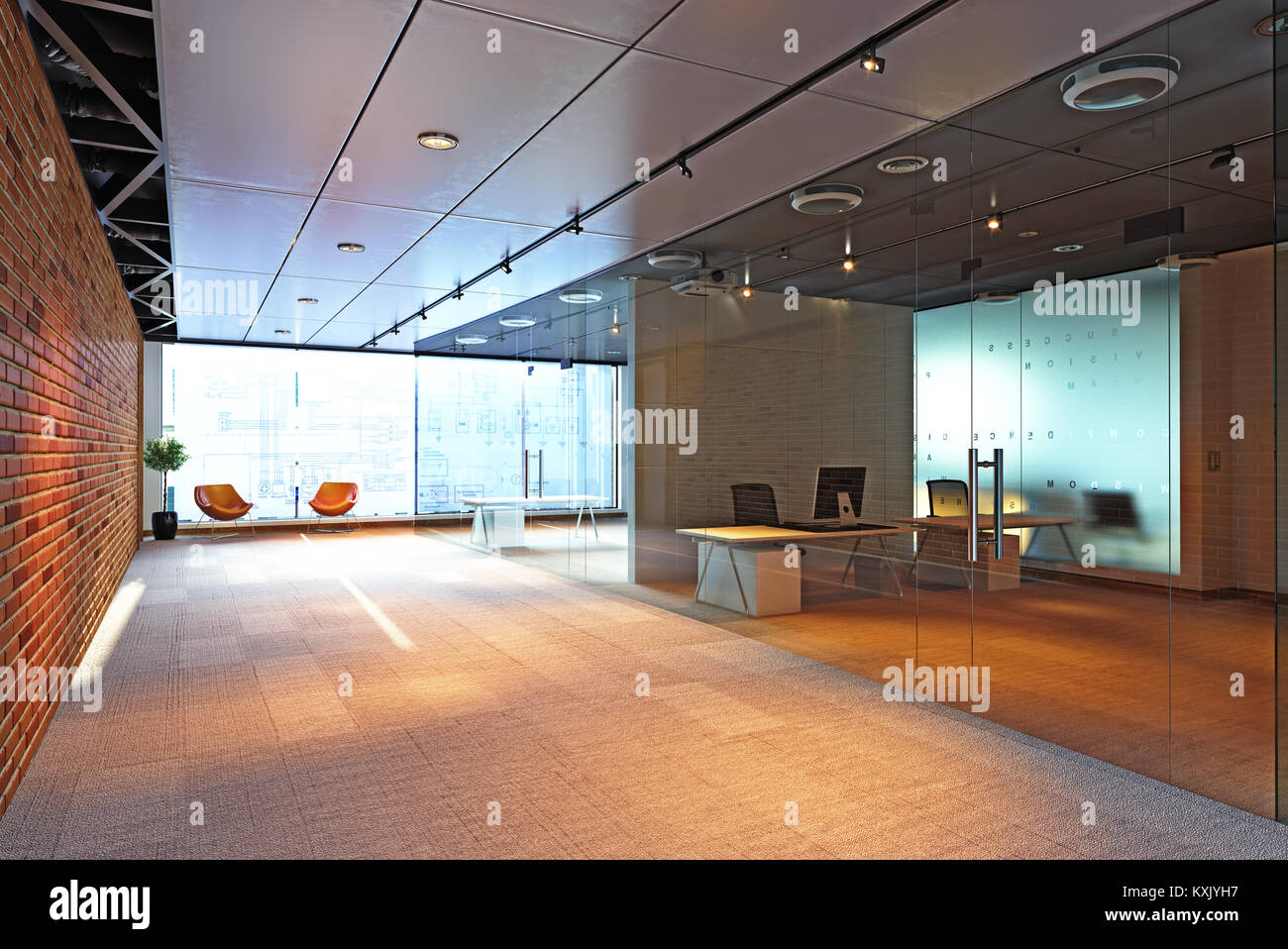 modern office building interior. 3d rendering concept Stock Photo - Alamy