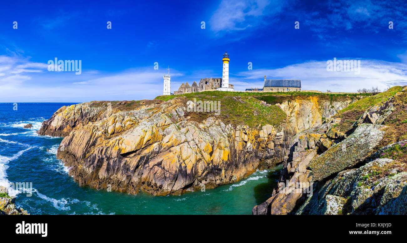 Panorama of lighthouse and ruin of monastery, Pointe de Saint Mathieu ...