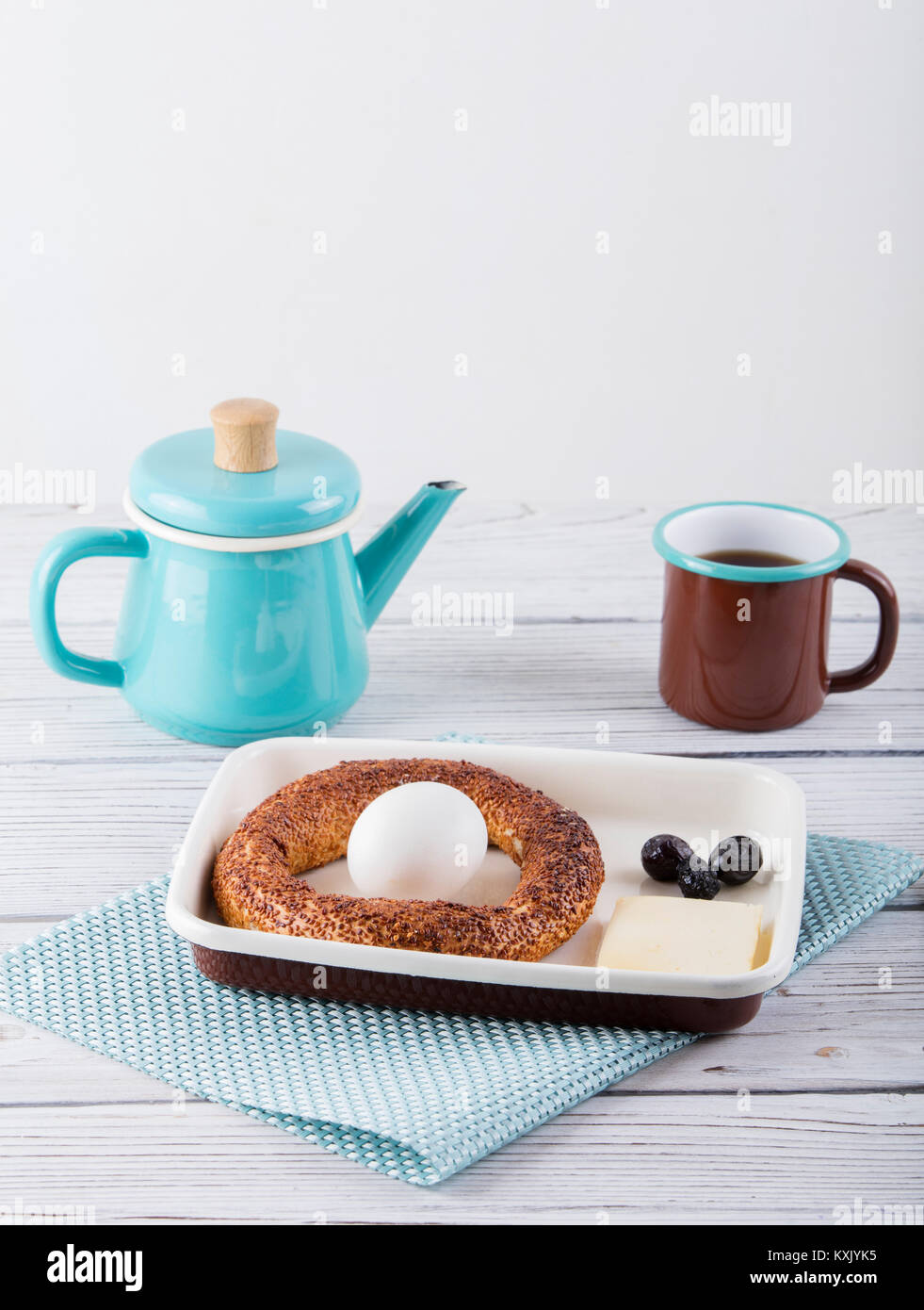 traditional turkish breakfast with tea and simit Stock Photo - Alamy