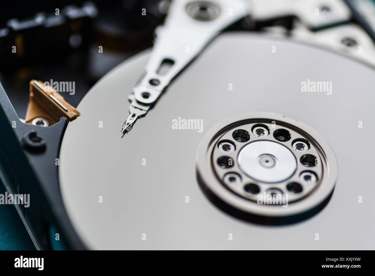 Close up on opened hard disk drive. Data recovery concept Stock Photo ...