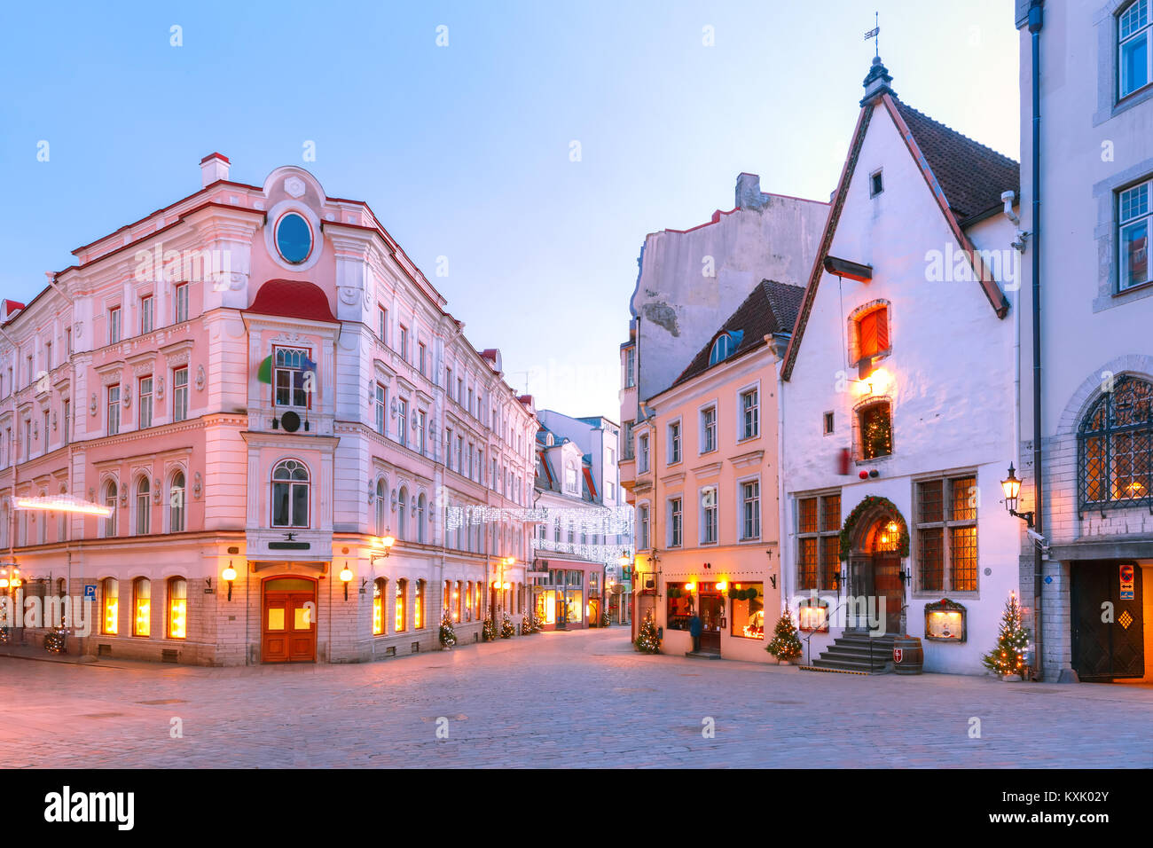 Morning street in the Old Town, Tallinn, Estonia Stock Photo