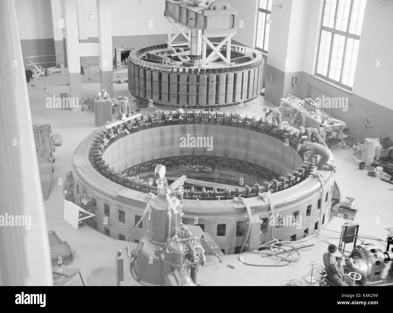 Installation of hydro electric generator, Finland, 1920s-1940s Stock Photo
