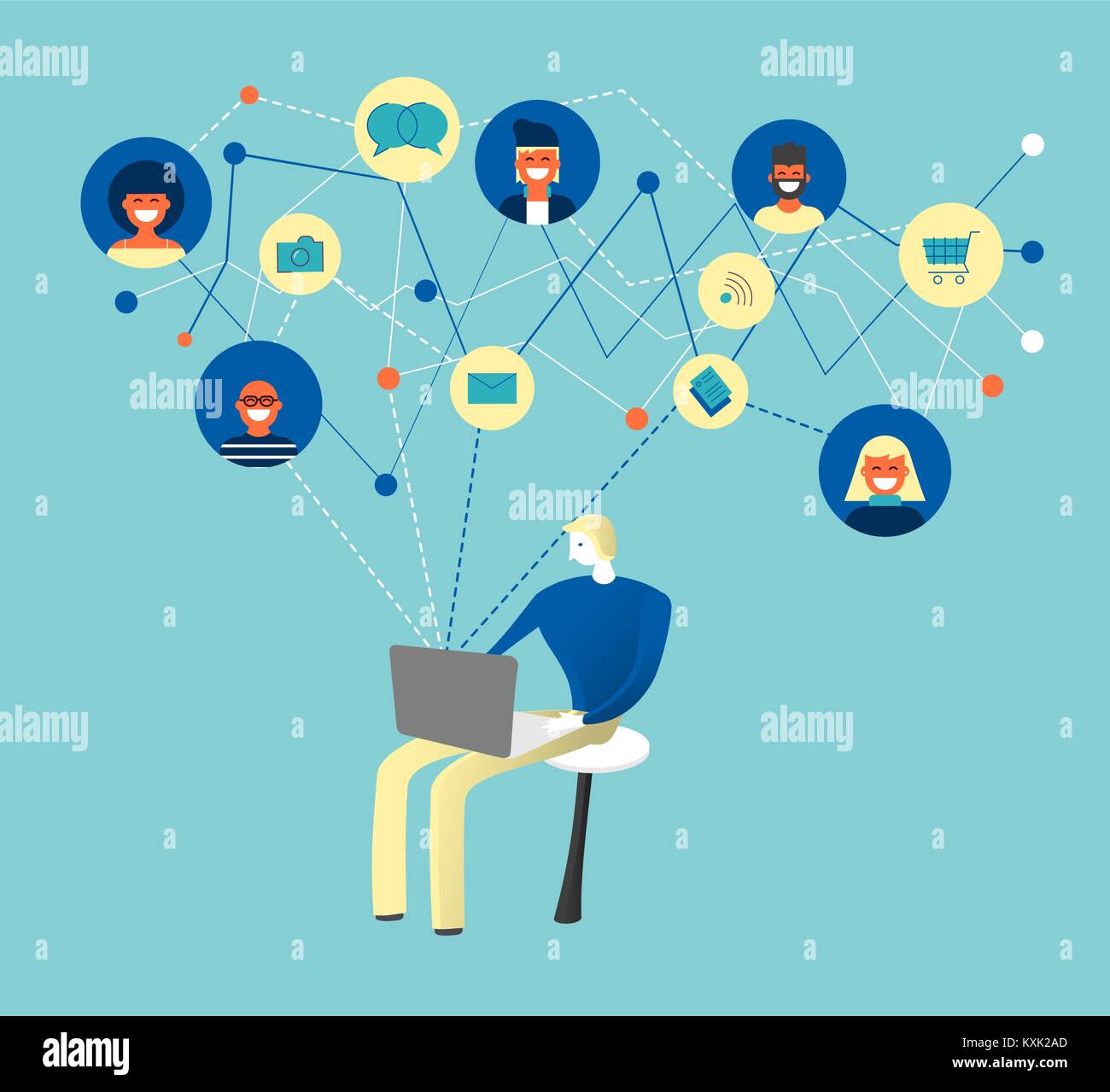 Man using computer share Stock Vector