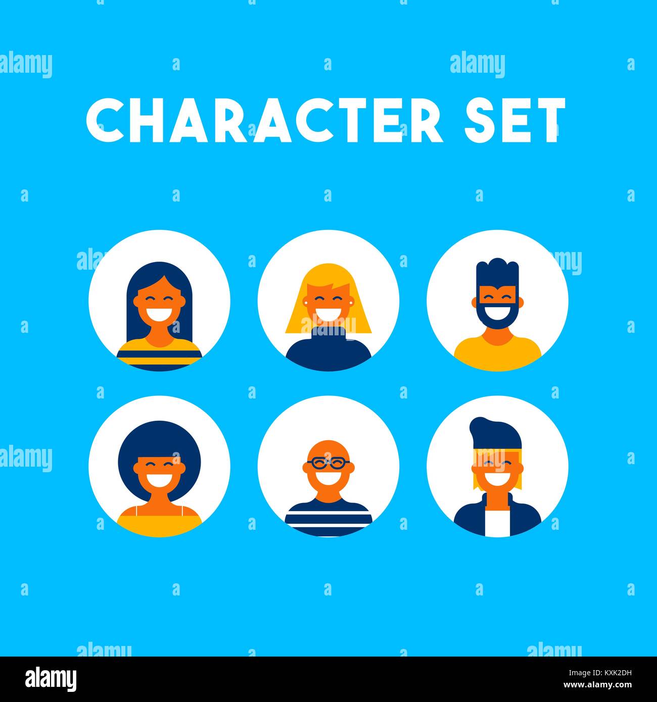 People icon set in modern flat style. Collection of diverse men and women group ideal for web avatar, social media or internet project. EPS10 vector. Stock Vector