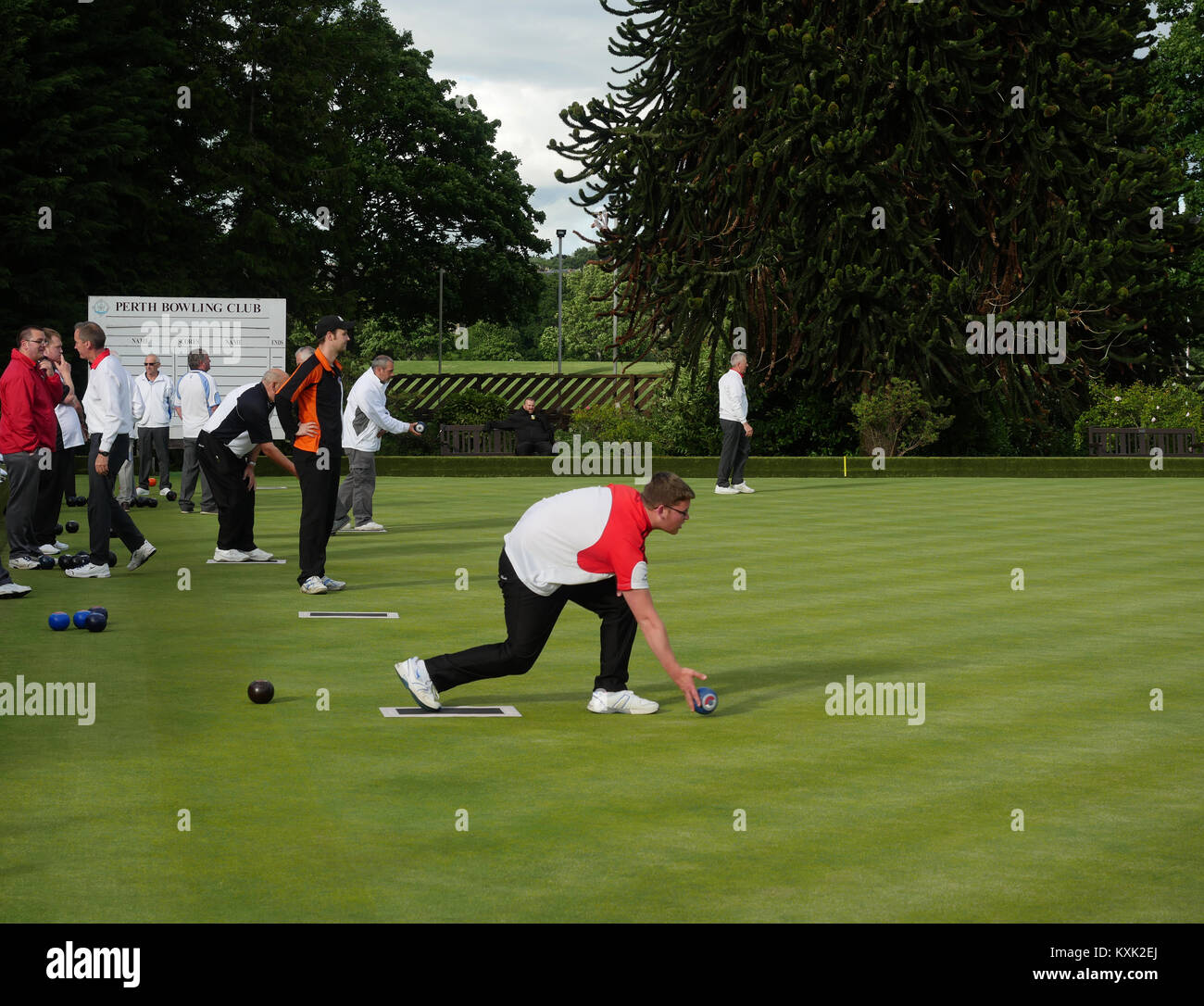 Bowlers taking part in a club competition at Perth Bowling Club, Perth, Scotland, UK Stock Photo
