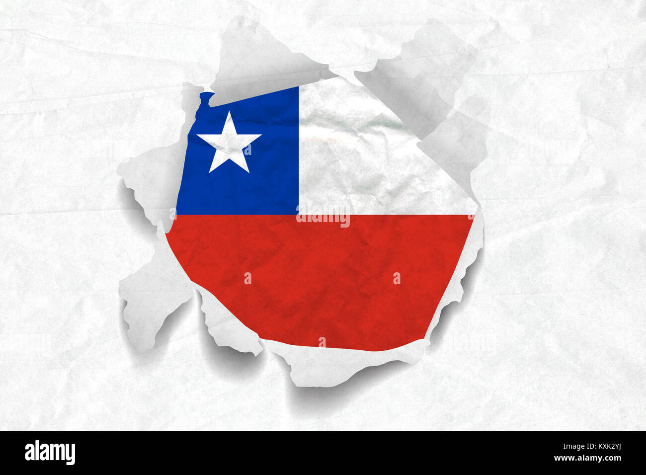 Realistic illustration of Chile flag on torned, wrinkled, dirty, grunge ...