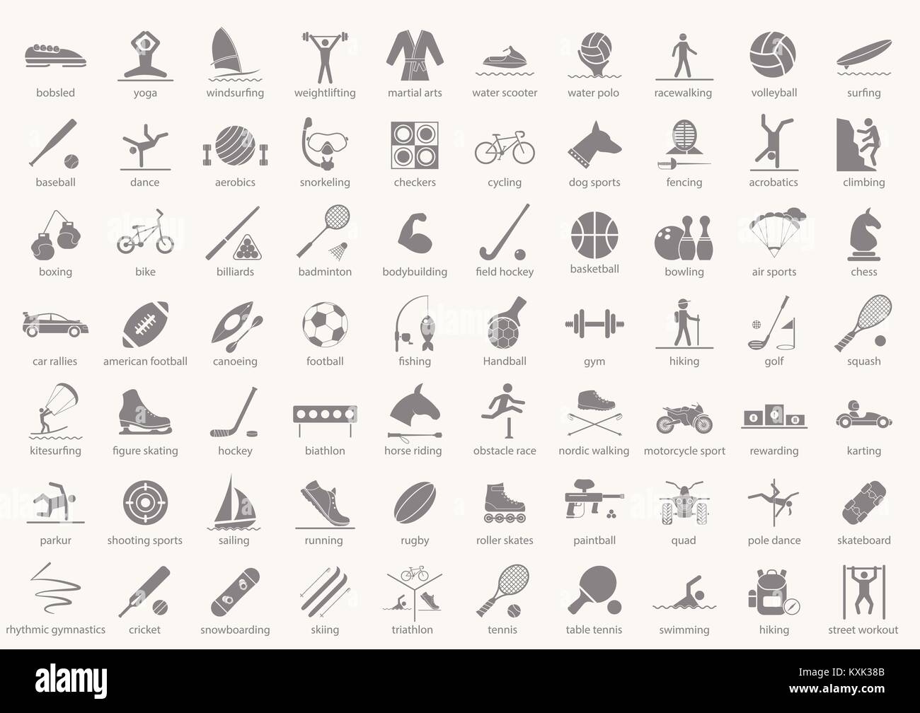 Set of sport icons in flat design with shadows. Vector illustration ...