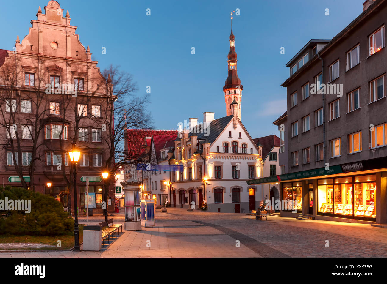 Morning street in the Old Town of Tallinn, Estonia Stock Photo