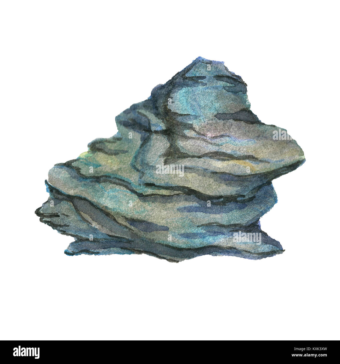 Watercolor image of a stone. Sea stone. Stock Photo