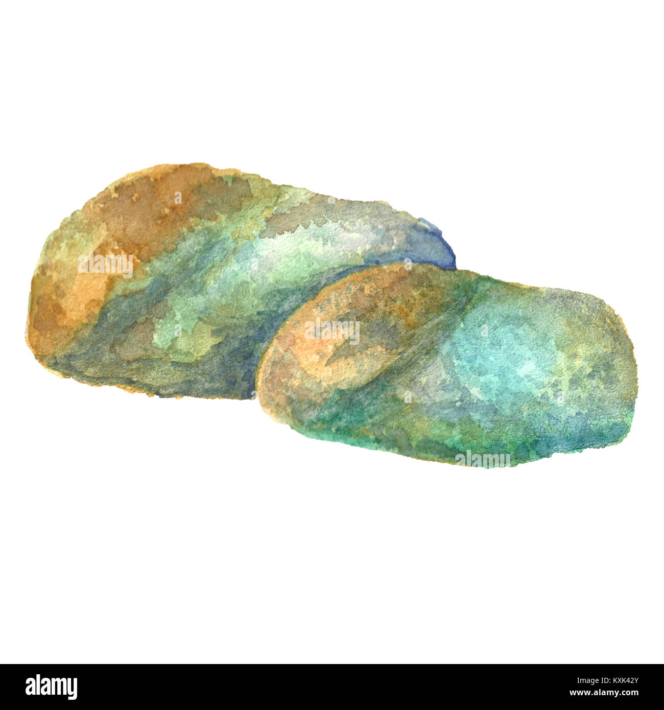 Watercolor image of a stone. Sea stone. Stock Photo