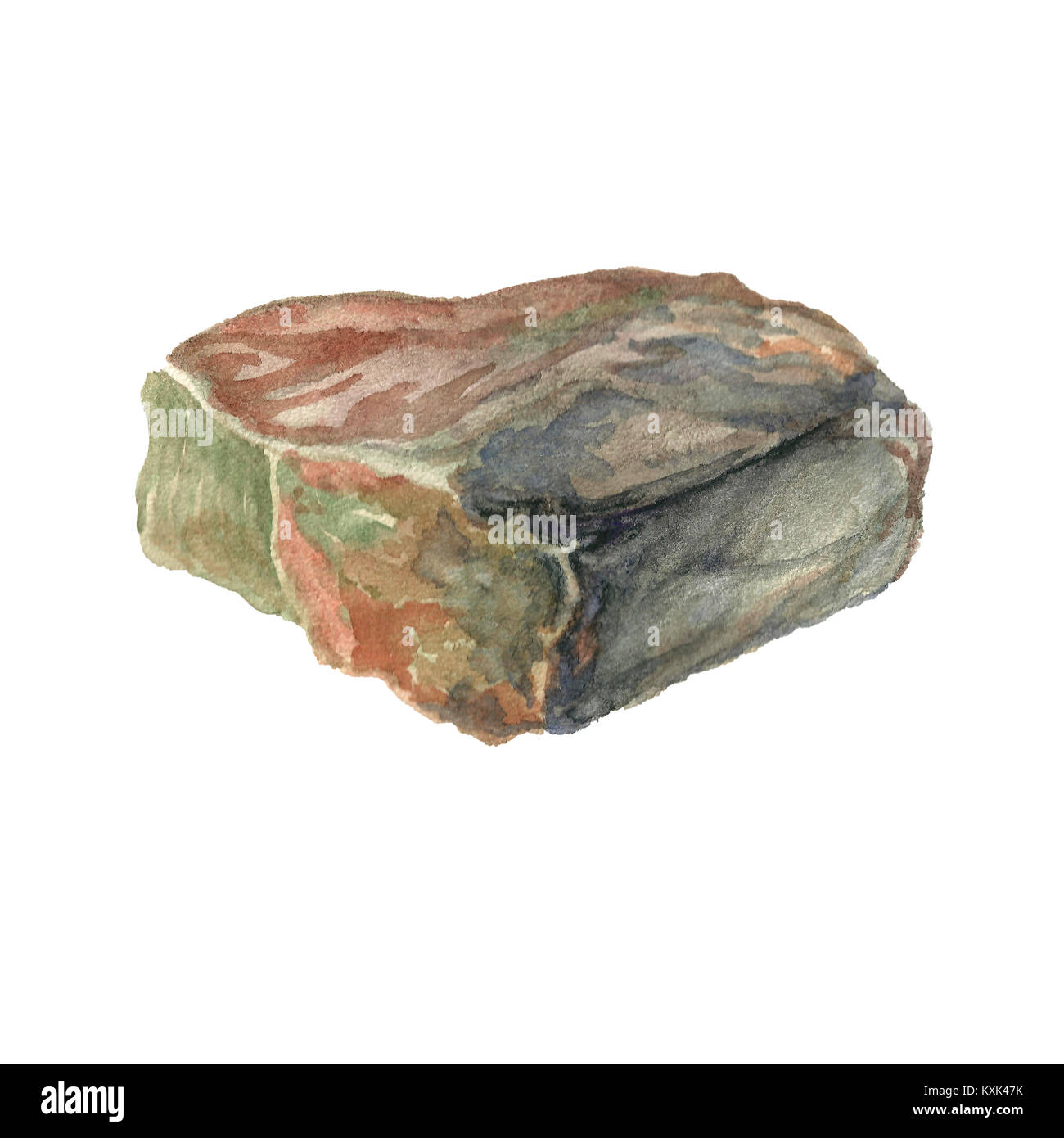 Watercolor image of a stone. Sea stone. Stock Photo