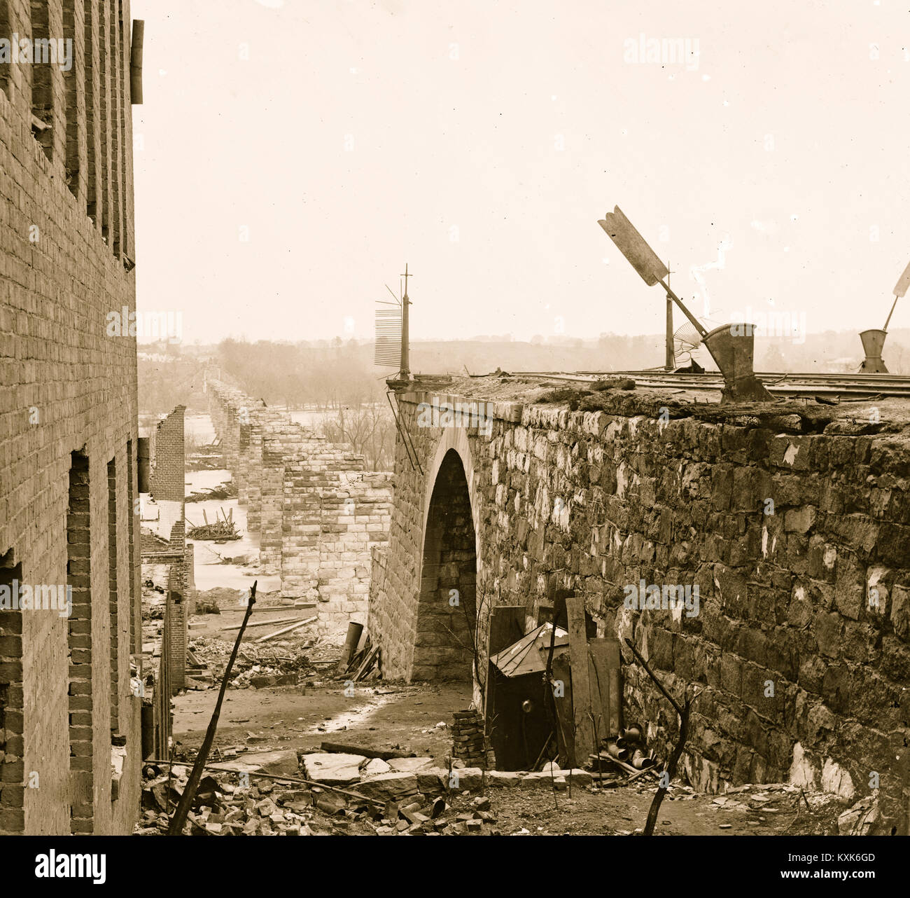 Richmond, Va. Ruins of Richmond & Petersburg Railroad bridge Stock