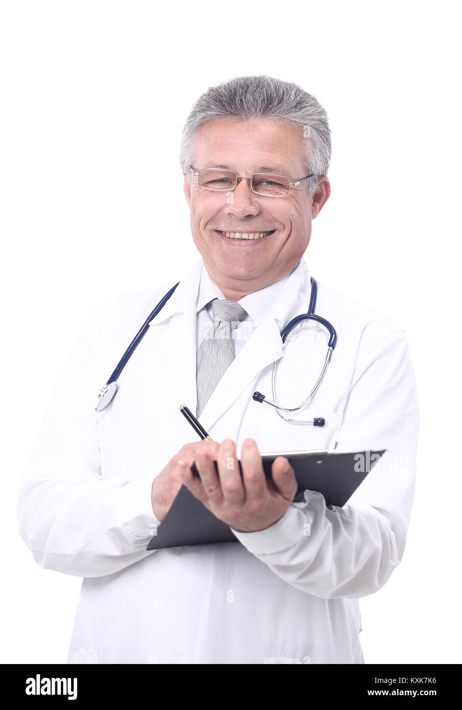 Portrait of confident medical doctor on white background Stock Photo ...