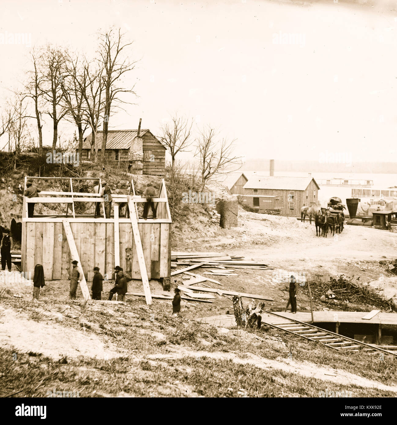 City Point, Virginia. Building storehouse and railroad depot Stock Photo