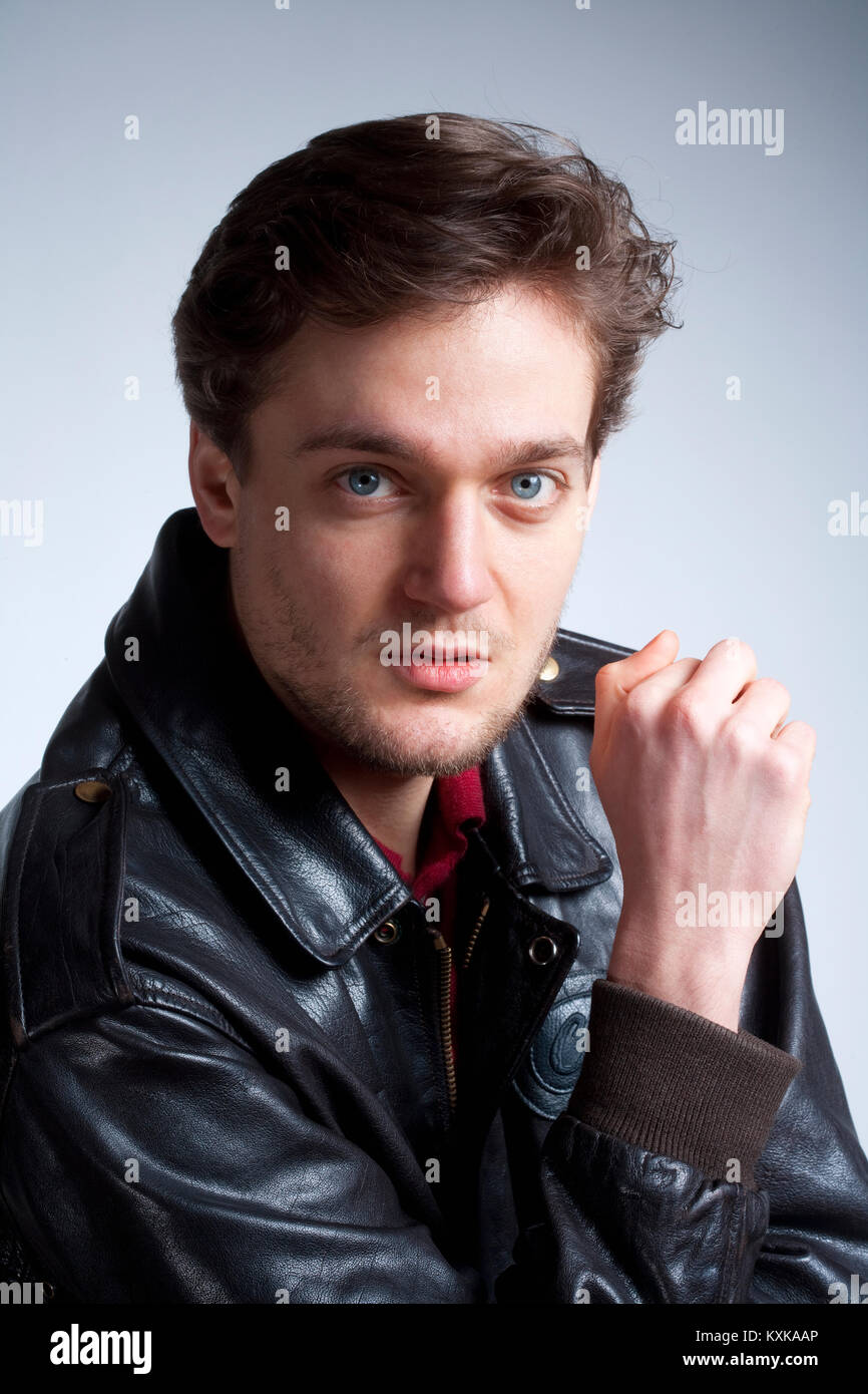 Man in leather jacket hi-res stock photography and images - Alamy
