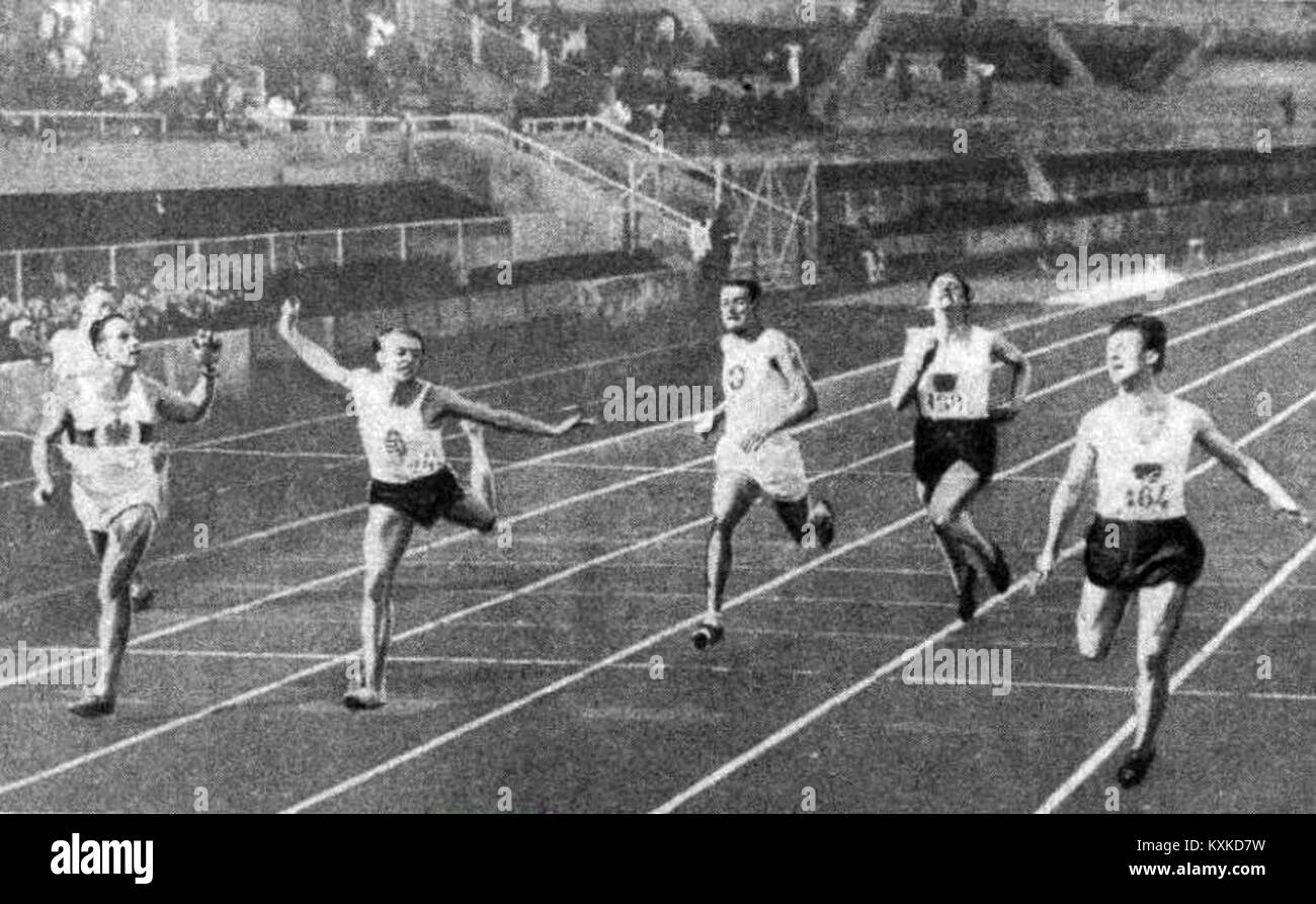 Arrivée du 100 mètres aux championnats d'Europe 1934 à Turin Stock Photo