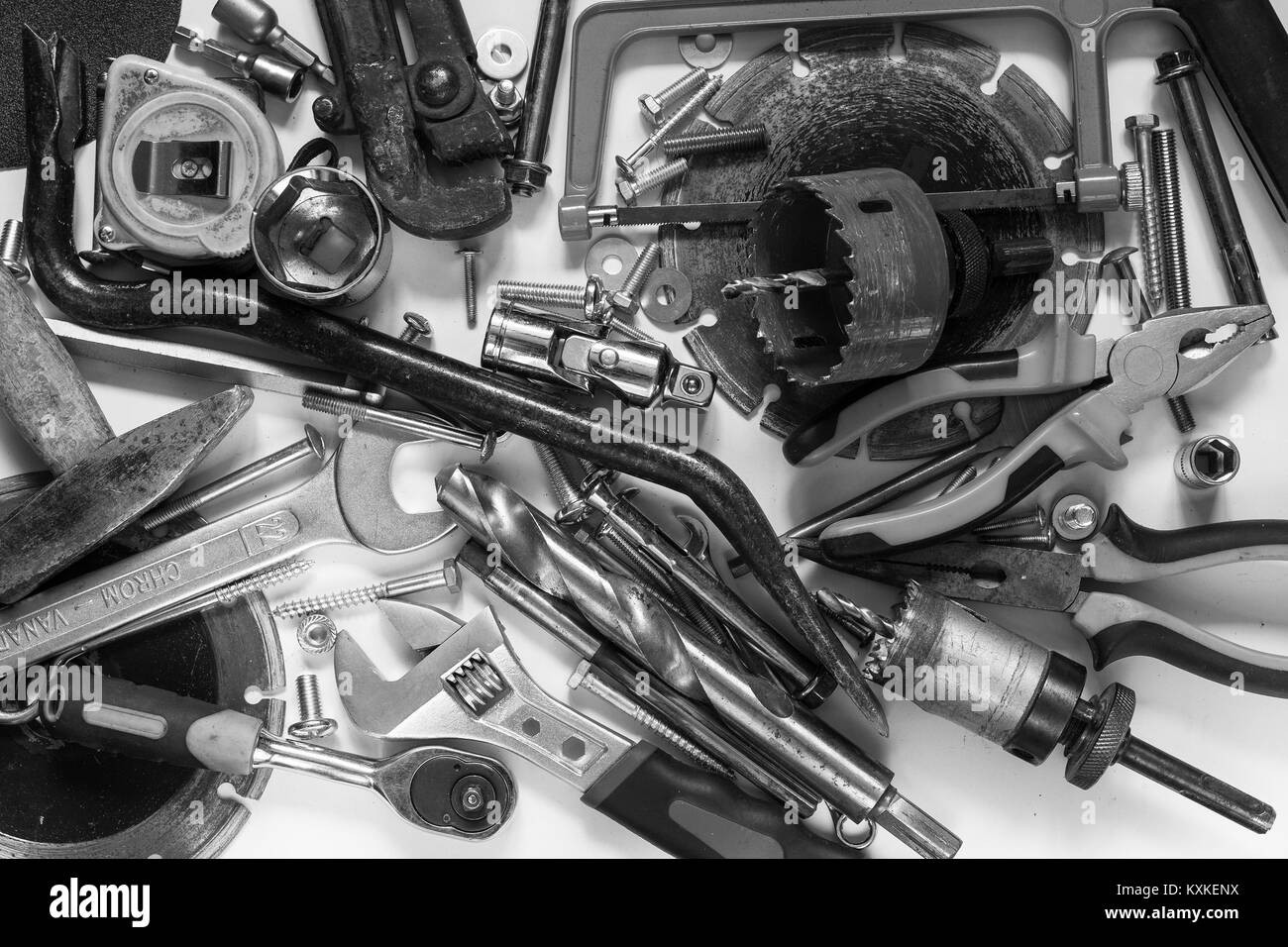 Men's working metal tools of silver color Stock Photo