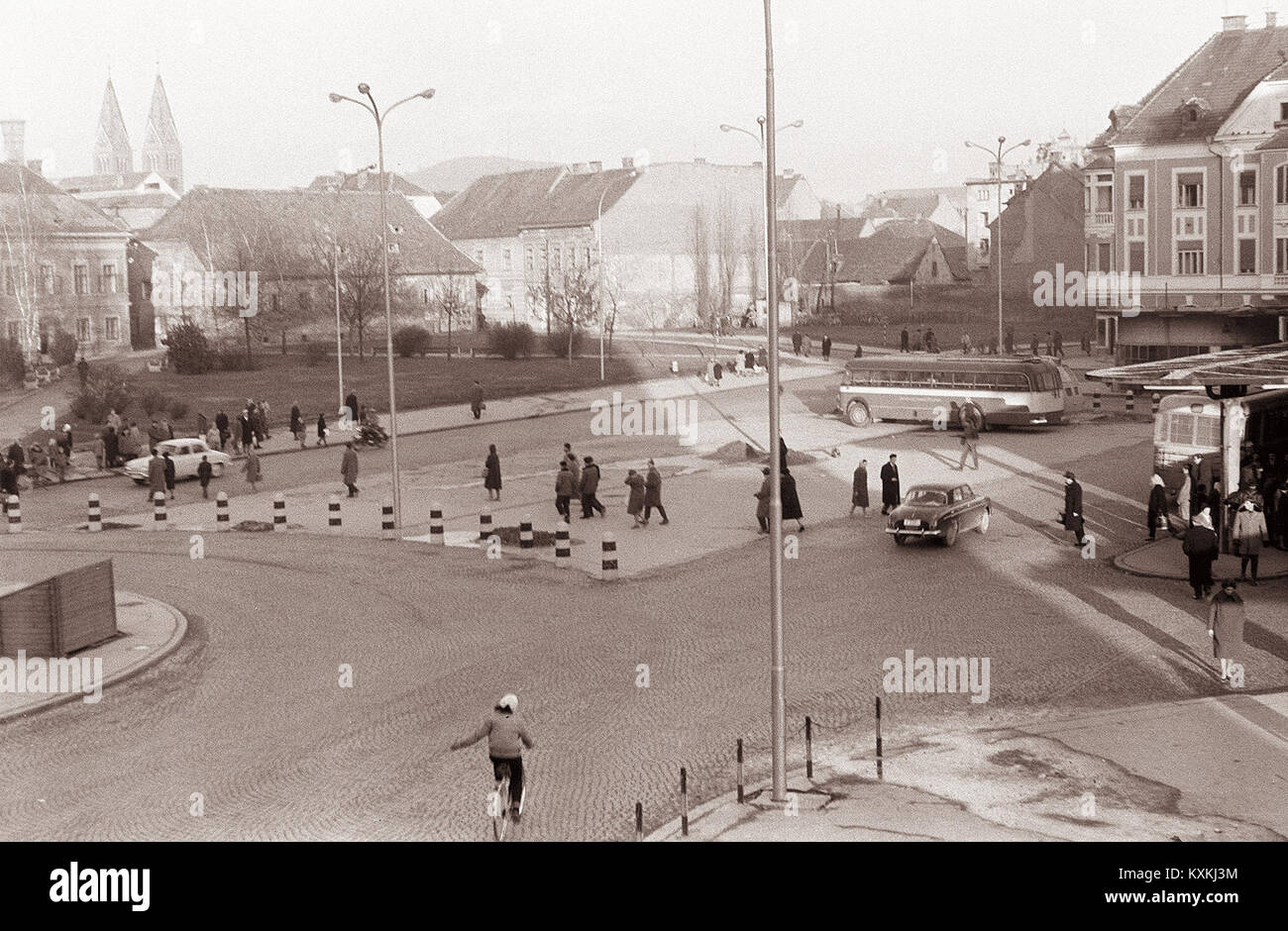 The bus stop at Glavni trg in 1961 served public transportation in the ...