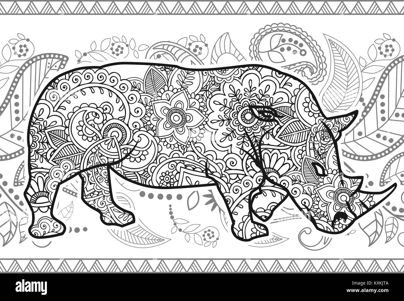 black and white hand drawn doodle animal paisley adult stress release ...