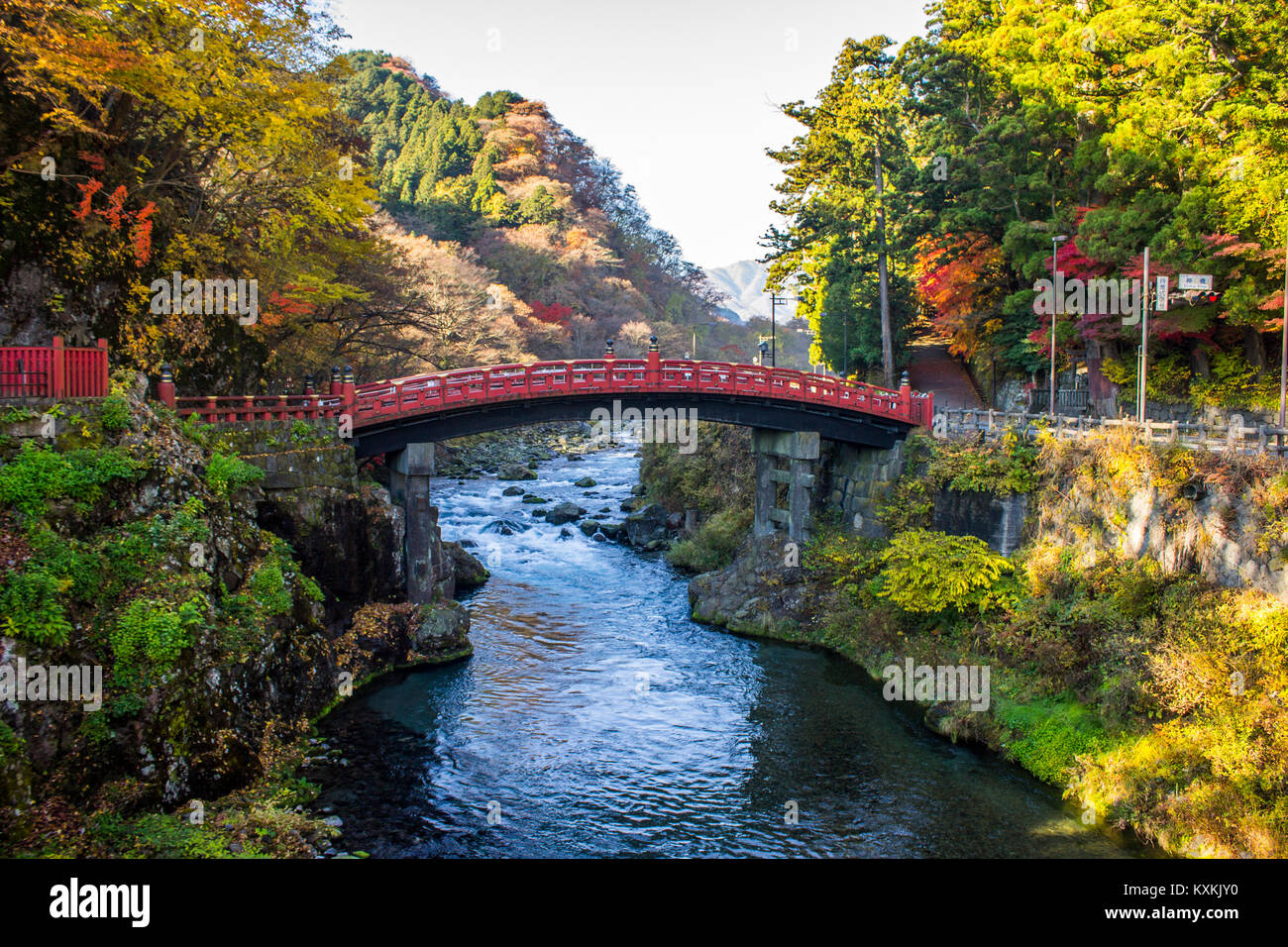 The Shinkyo Bridge or Sacred Bridge, one of the most famous landmarks in Nikko, Japan, part of Futarasan jinja Shinto shrine and a World Heritage Site Stock Photo