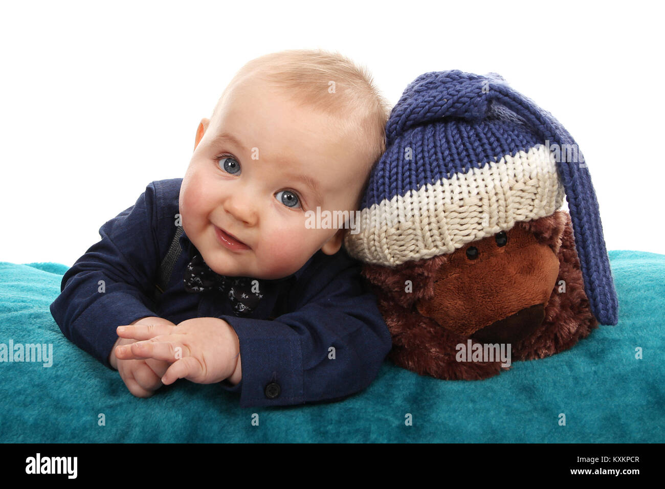 Happy baby boy on tummy, child development, happy childhood Stock Photo