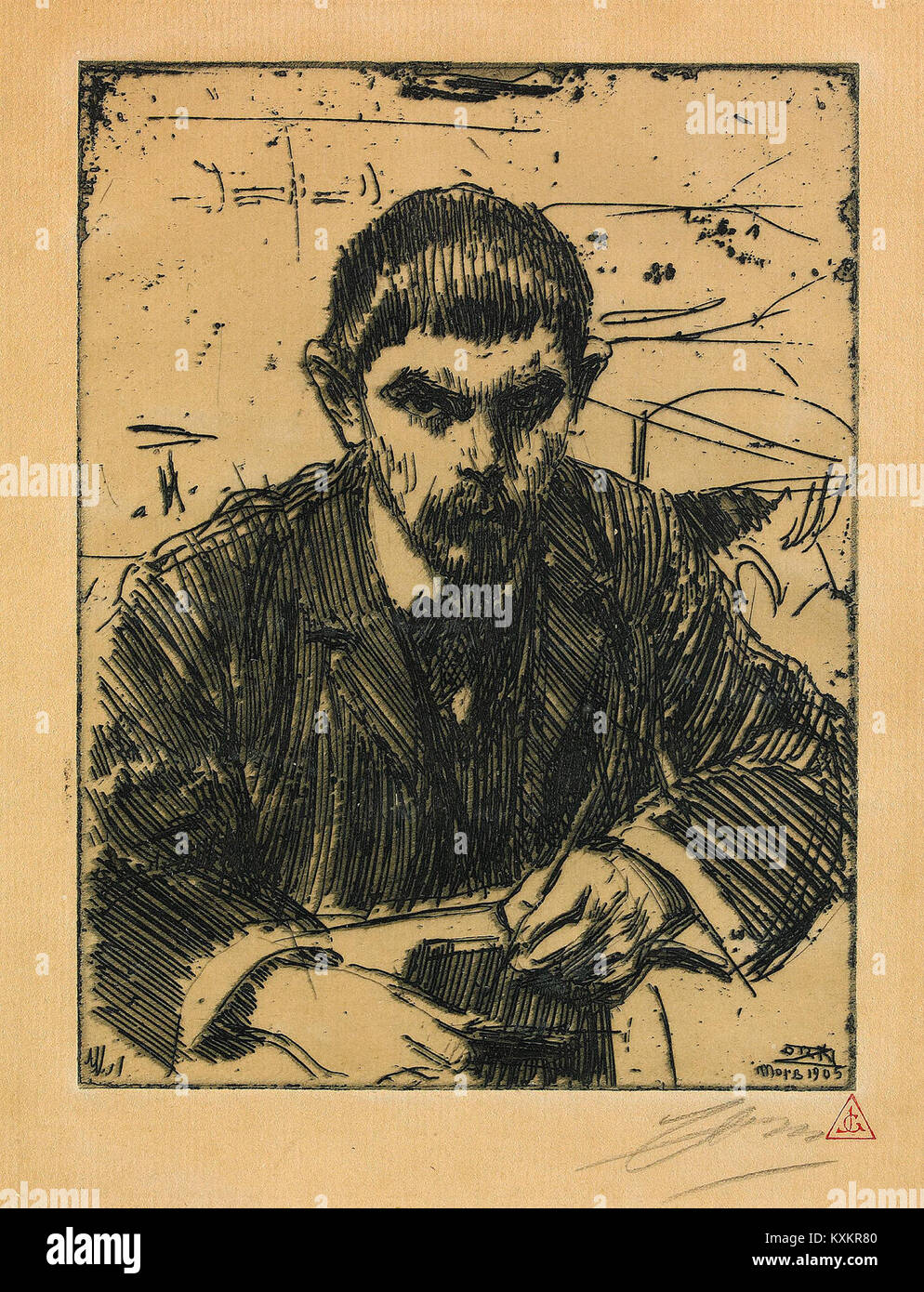 Anders Zorn - Albert Engström (etching) 1905 Stock Photo