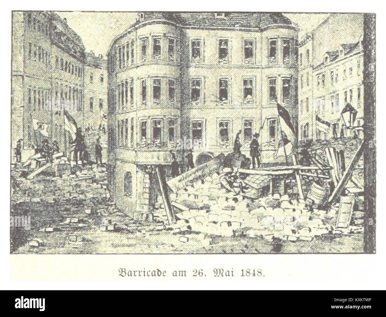 BACH(1898) p293 Am Lugeck, Untere Bäckerstraße, Barricade am 26.05.1848 Stock Photo