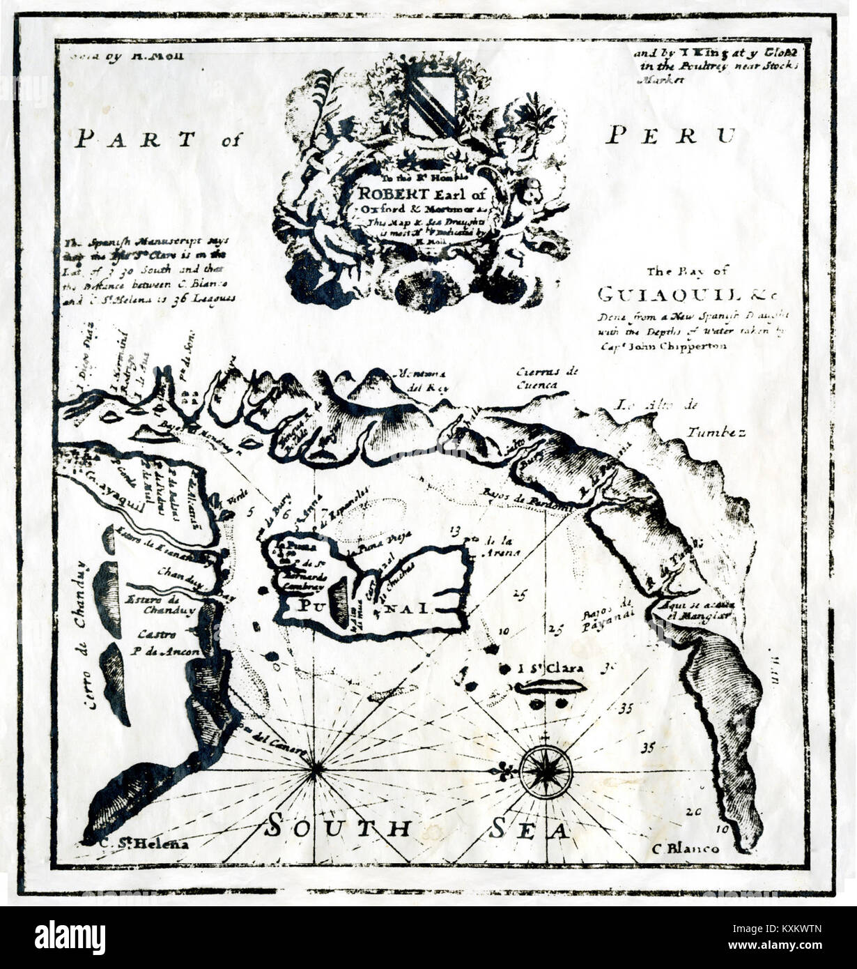 Bahía de Guayaquil según el pirata John Clipperton y dedicado al Conde Robert de Oxford - AHG Stock Photo