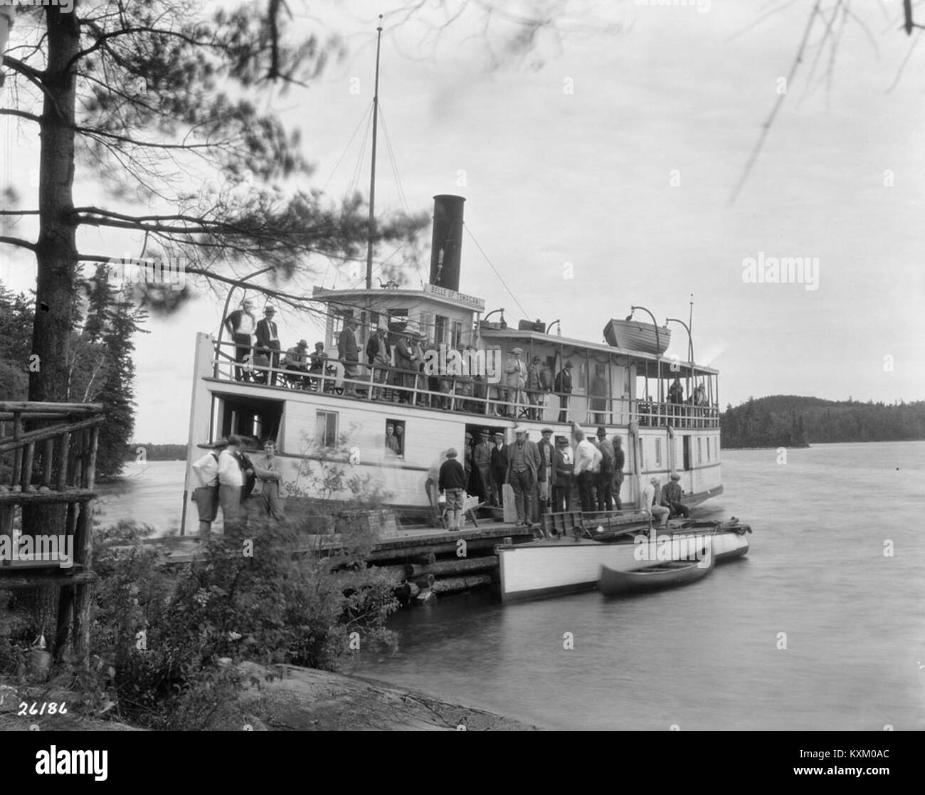 The 'Belle of Temagami' was a renowned steamboat operating in the Temagami region of Ontario, Canada. It was used for passenger and freight transport on local waterways, playing a key role in the area's development. Stock Photo