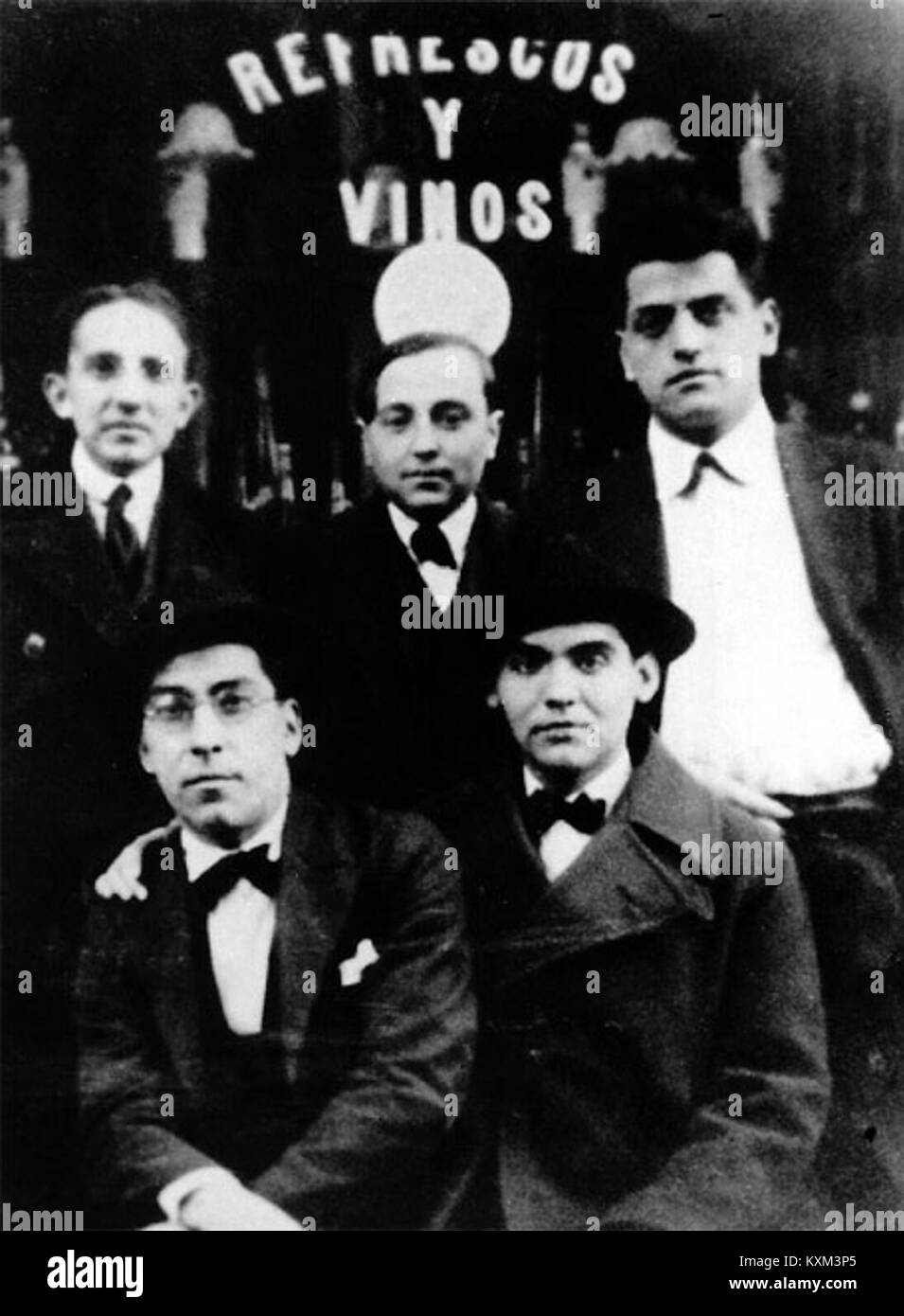 Benjamín Jarnés, Humberto Pérez de la Ossa, Luis Buñuel. Rafael Barradas y Federico García Lorca. Madrid, 1923 Stock Photo