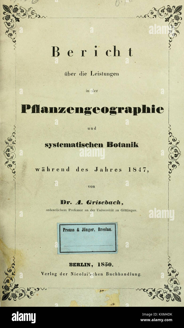 Bericht über die Leistungen in der Pflanzengeographie während des Jahres 1843-(1853) BHL5300283 Stock Photo