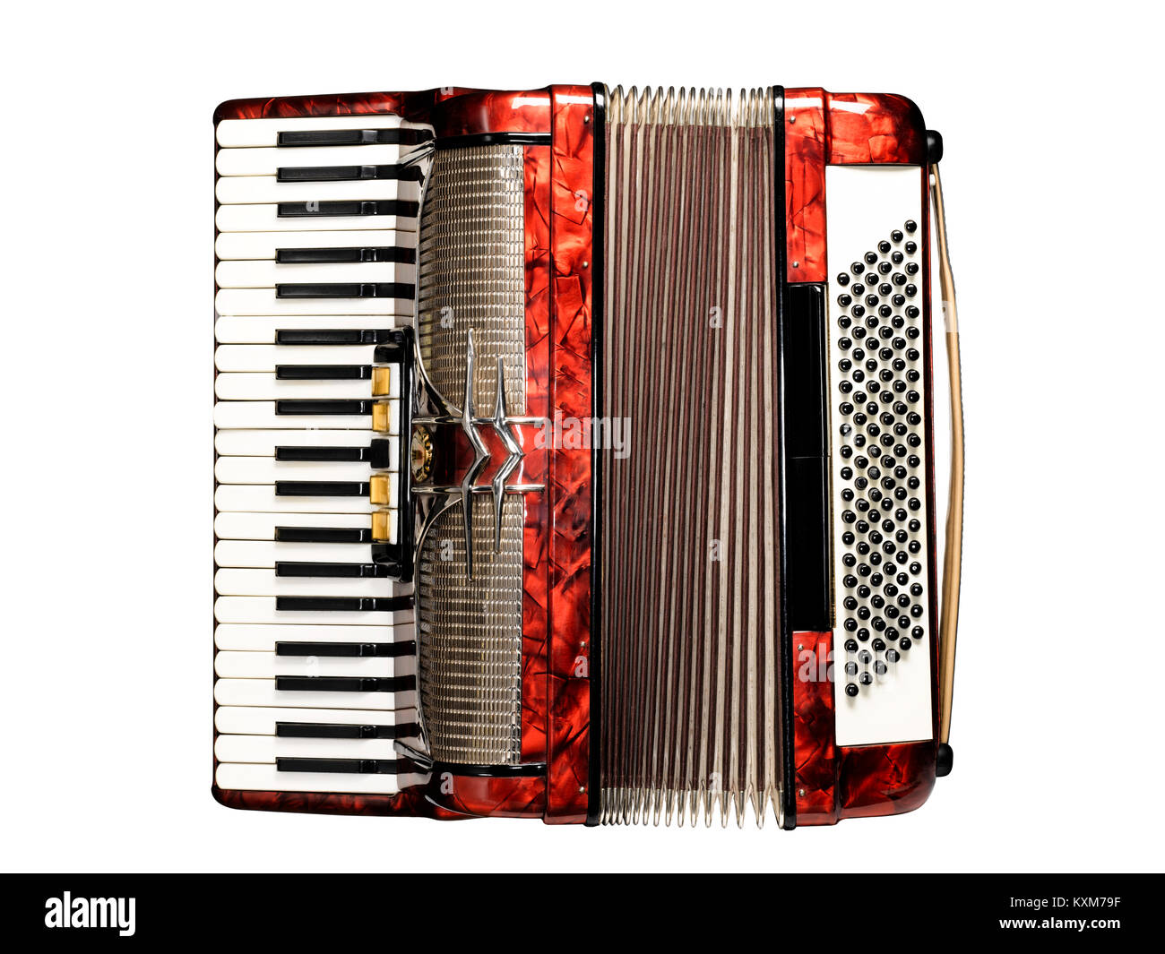 A cut out shot of an ornate red accordion Stock Photo