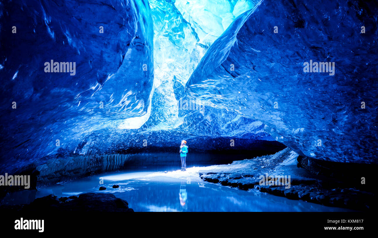 Ice Cave in Iceland / Vatnajökull National Park Stock Photo