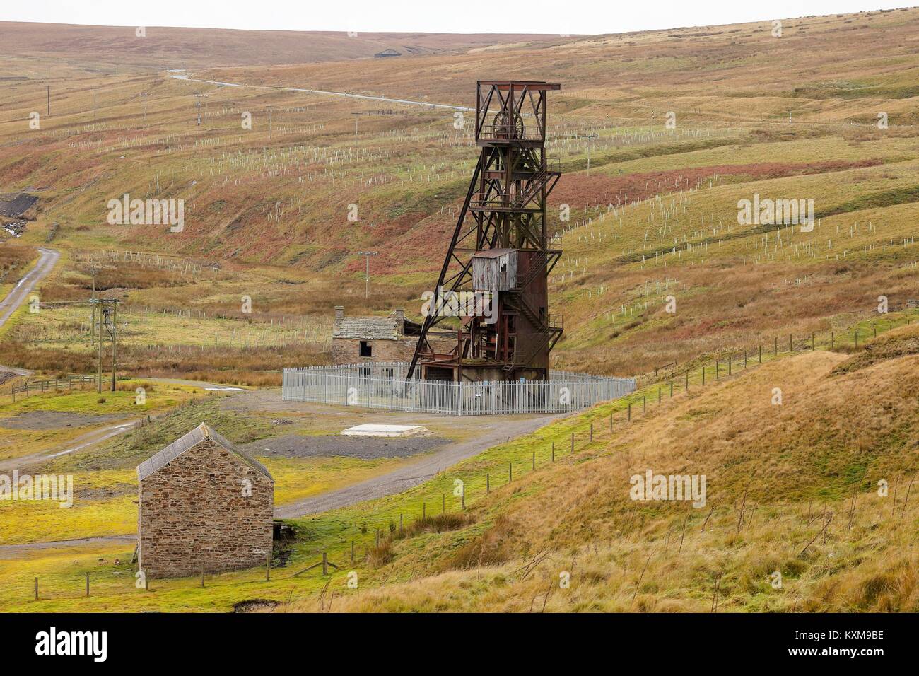 Disused Pithead of Grove Rake Mine buildings, Rookhope District, Weardale, North Pennines, County Durham, England, United Kingdom, Europe. Stock Photo