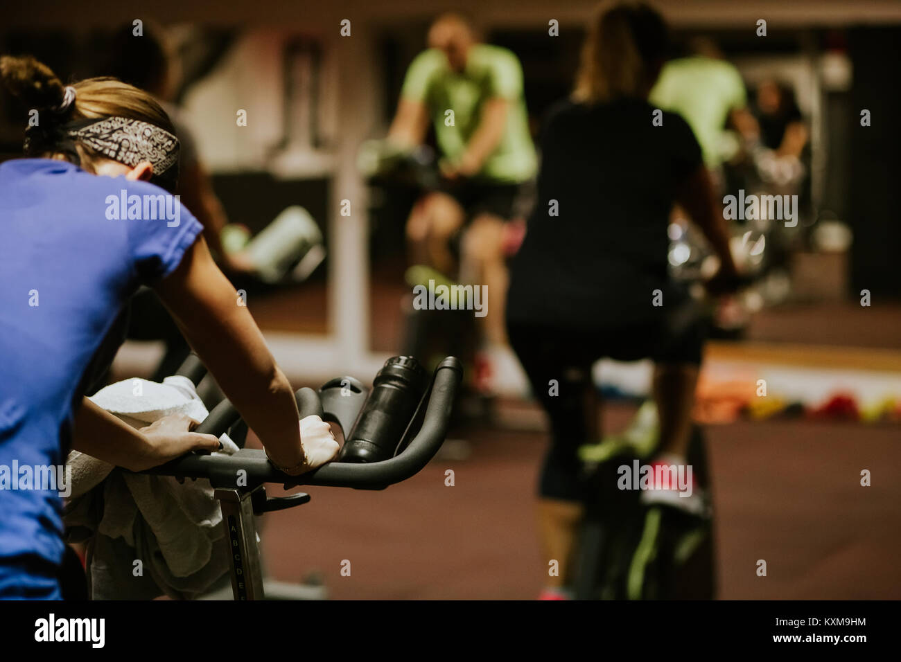 spin class indoors. weightloss group Stock Photo Alamy