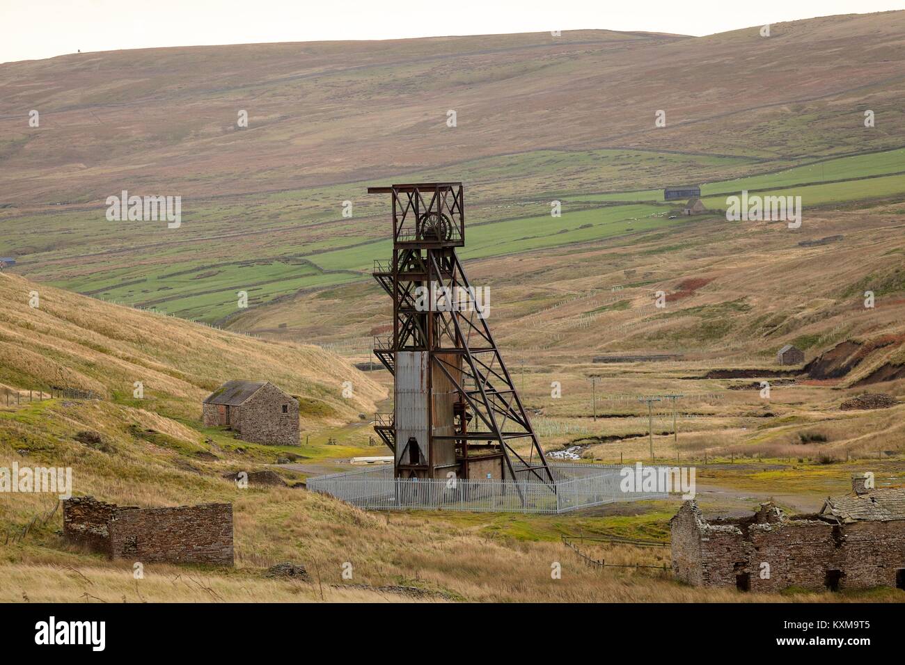 Disused Pithead of Grove Rake Mine buildings, Rookhope District, Weardale, North Pennines, County Durham, England, United Kingdom, Europe. Stock Photo