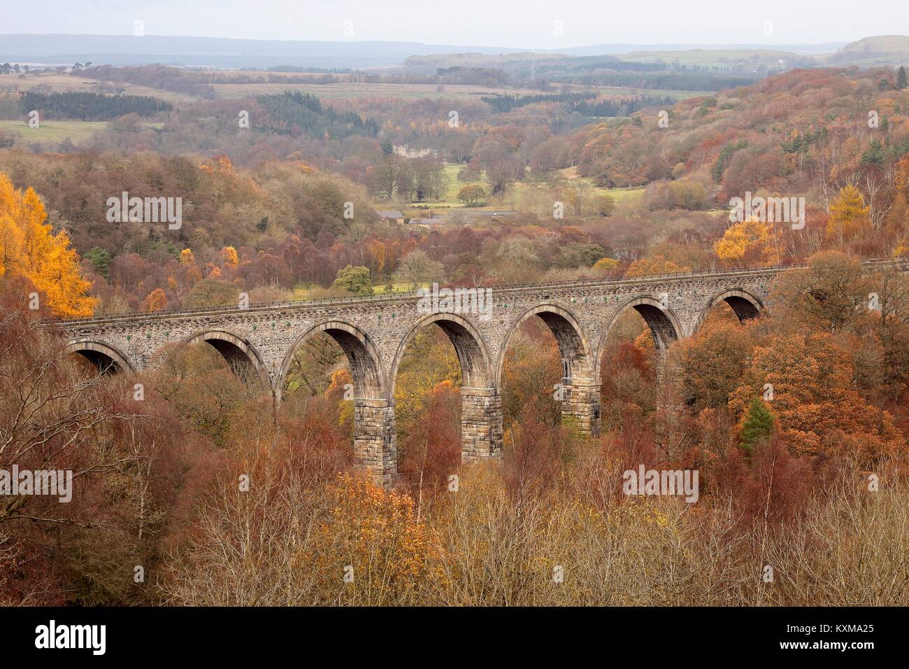 Disused Lambley Viaduct, Haltwhistle to Alston railway. Haltwhistle, Northumberland, England, United Kingdom. Autumn Stock Photo