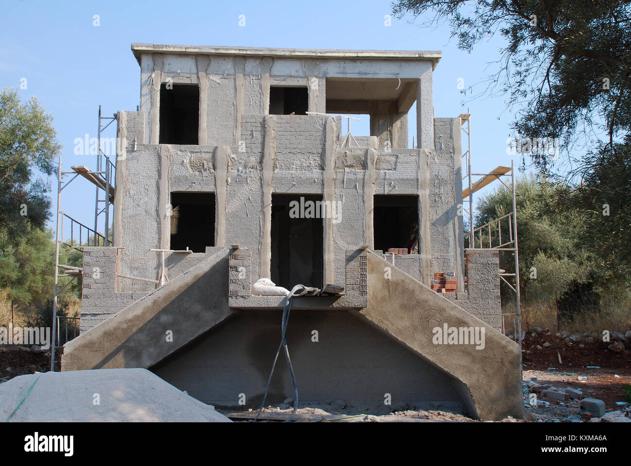 A house under construction at Katomeri on the Greek island of Meganissi on August 22, 2008. Stock Photo