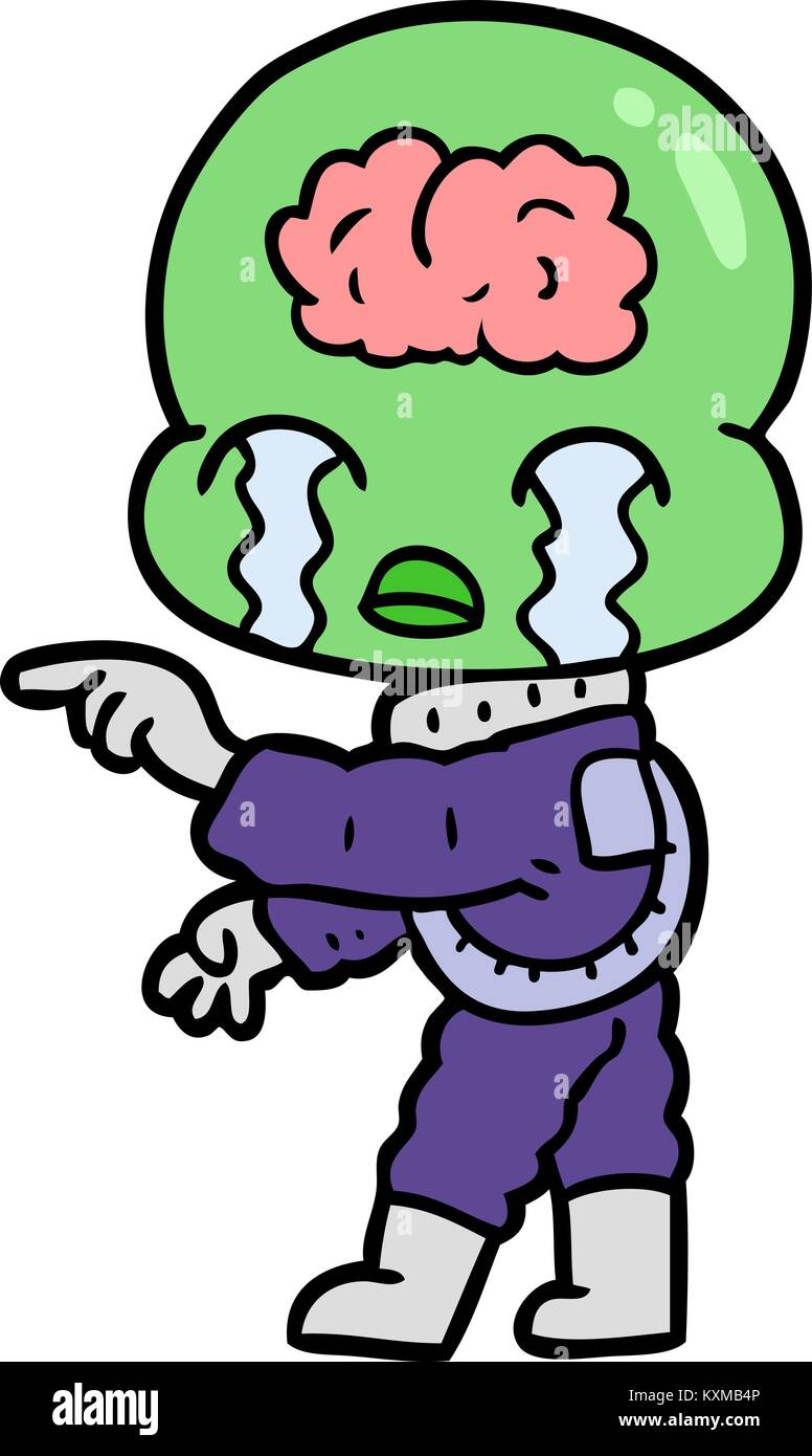 cartoon big brain alien crying and pointing Stock Vector Image & Art ...