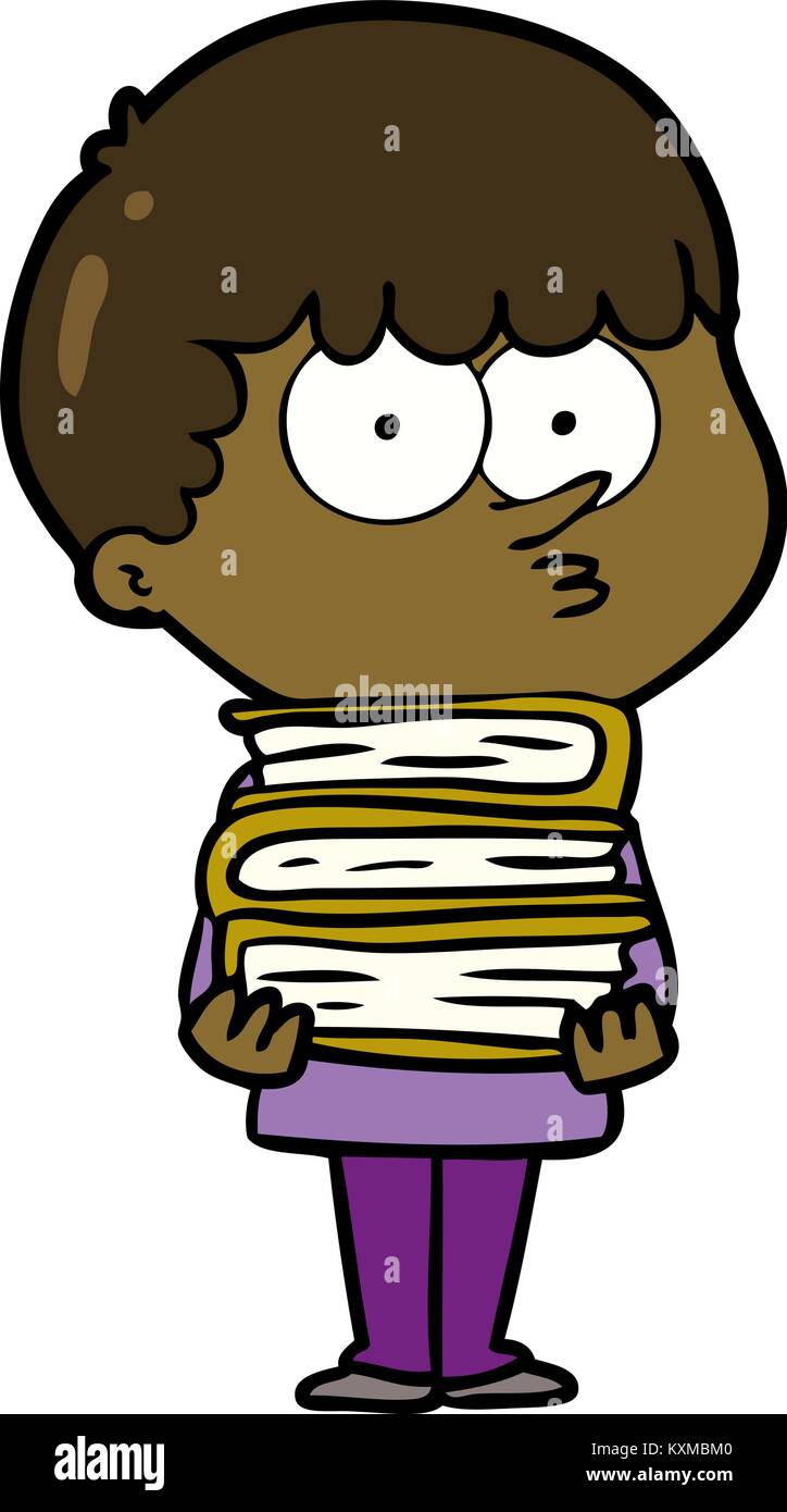 cartoon curious boy with lots of books Stock Vector Image & Art - Alamy